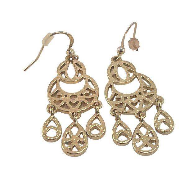 Gold Tone Chandilier Earrings Drop Pierced Fish Hook Back - Picture 6 of 6